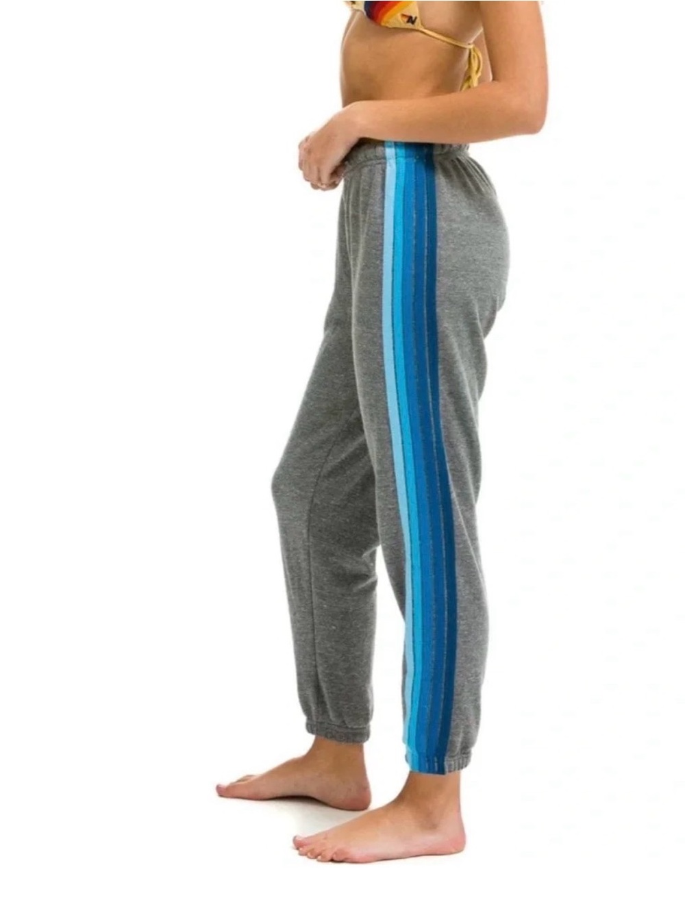 Aviator Nation Joggers 5 STRIPE SWEATPANTS HEATHER GREY BLUE Size Small S XS